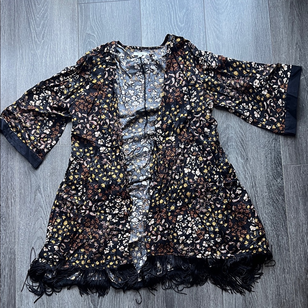 Maurices Black and Brown Floral Kimono Blouse